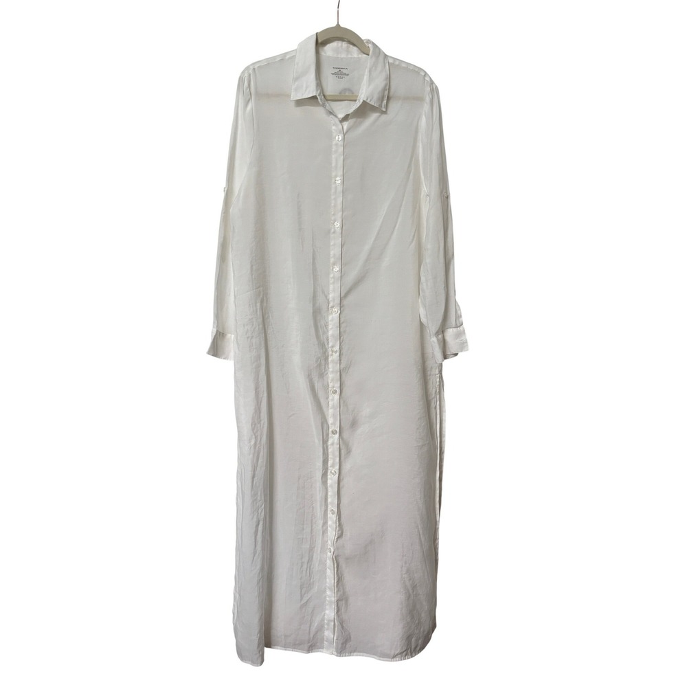 Summersalt White Maxi Button Down Shirt Dress Swim Coverup XL Rayon Blend